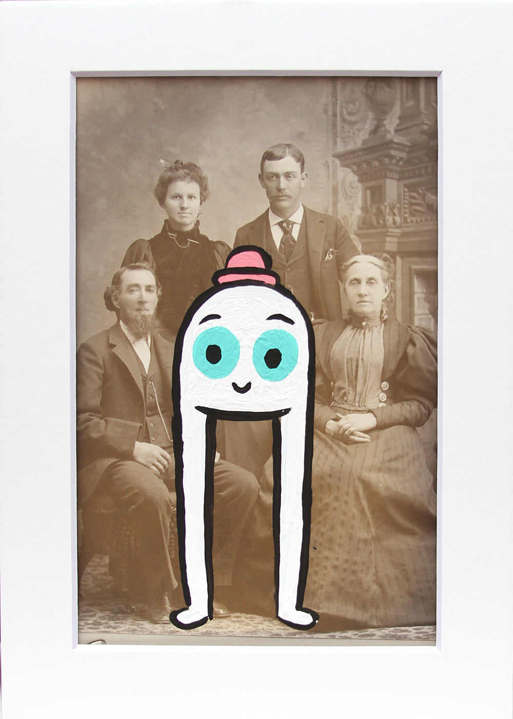 Fresno Nightcrawler with family- Original painted antique photo