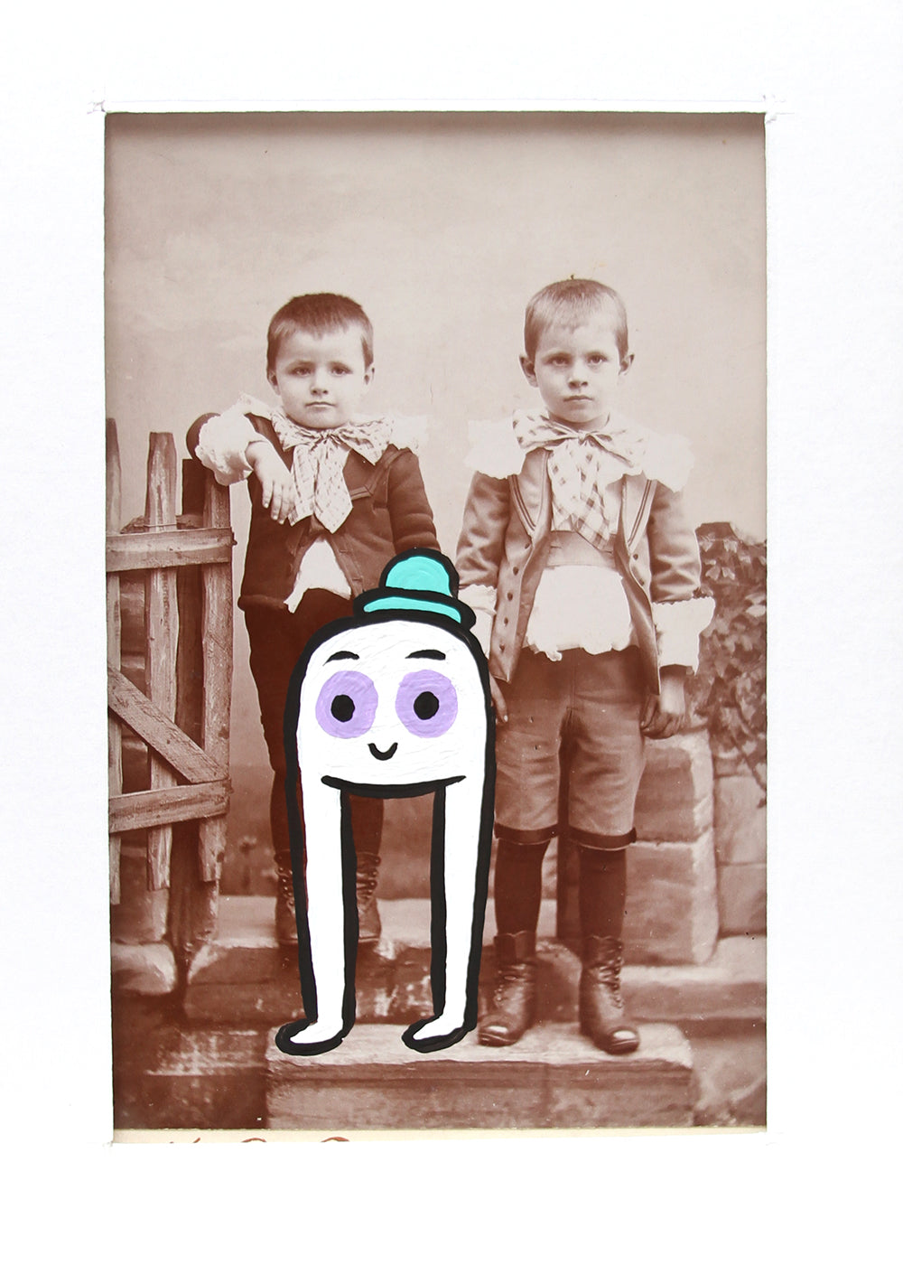 Fresno Nightcrawler with 2 young boys- Original painted antique photo