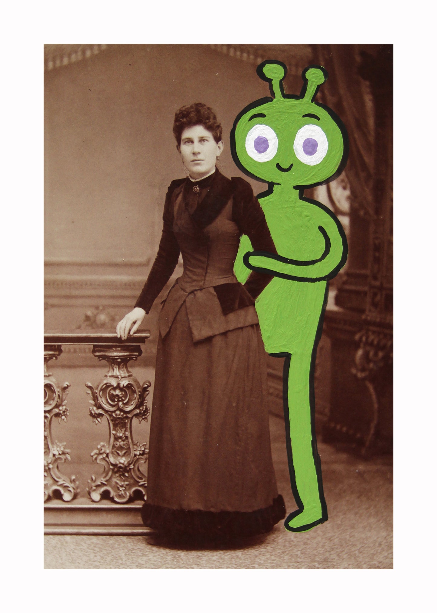 Alien Boyfriend- Original painted antique photo
