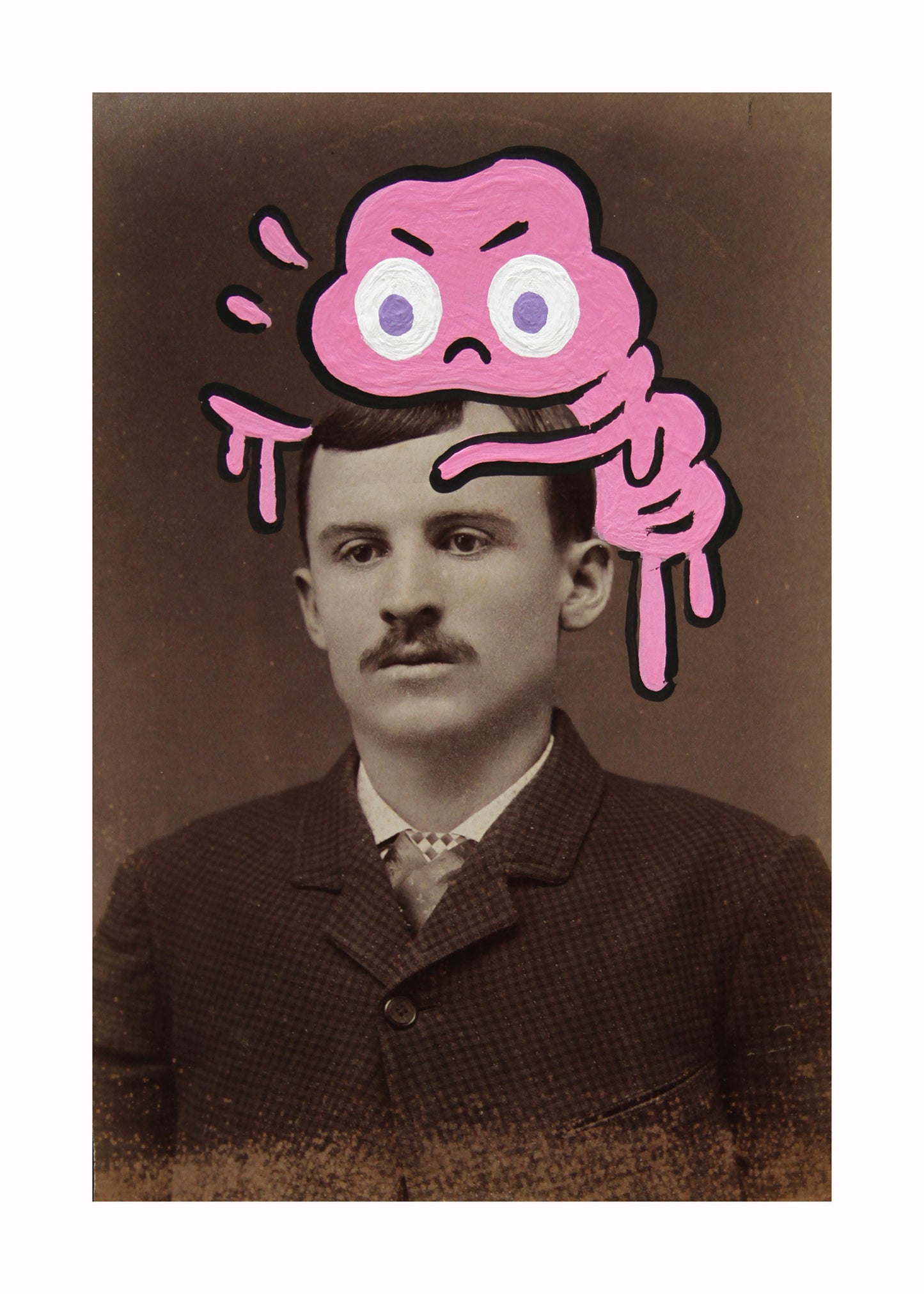 Blob on Man's Head- Original painted antique photo
