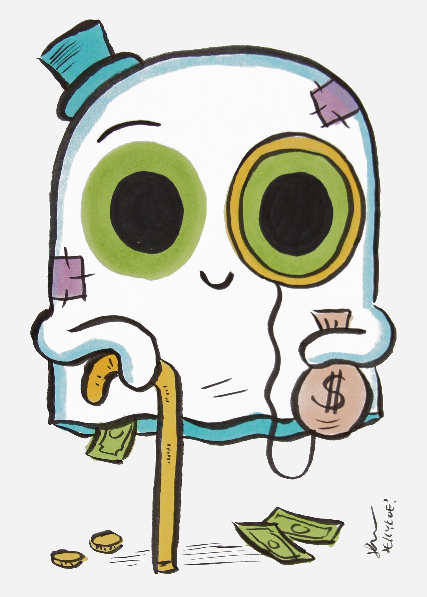 "Gazillionaire Ghost" original drawing