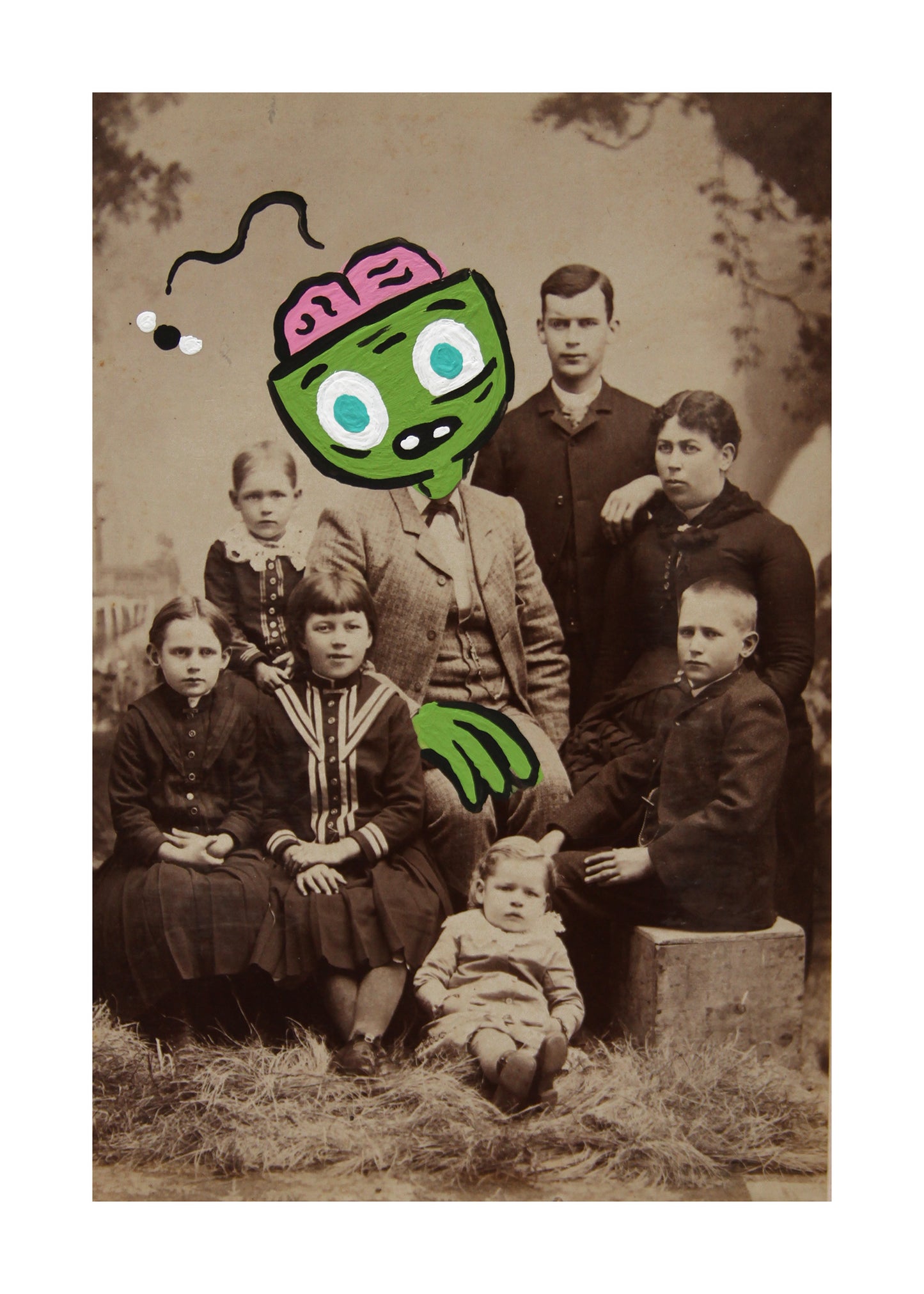 Zombie Dad- Original painted antique photo