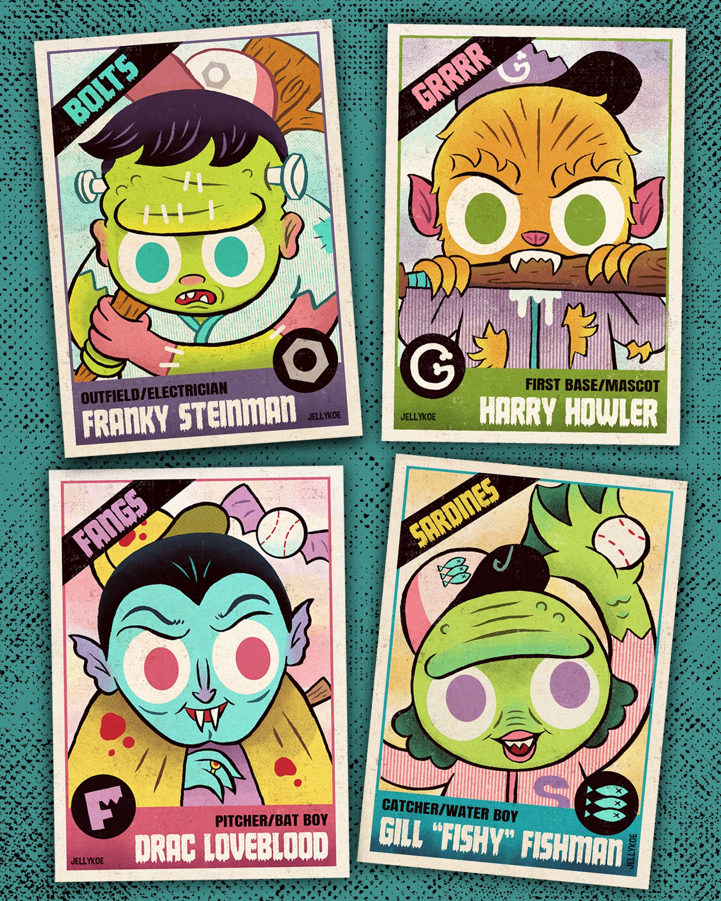 Jumbo monster baseball cards- set of 4
