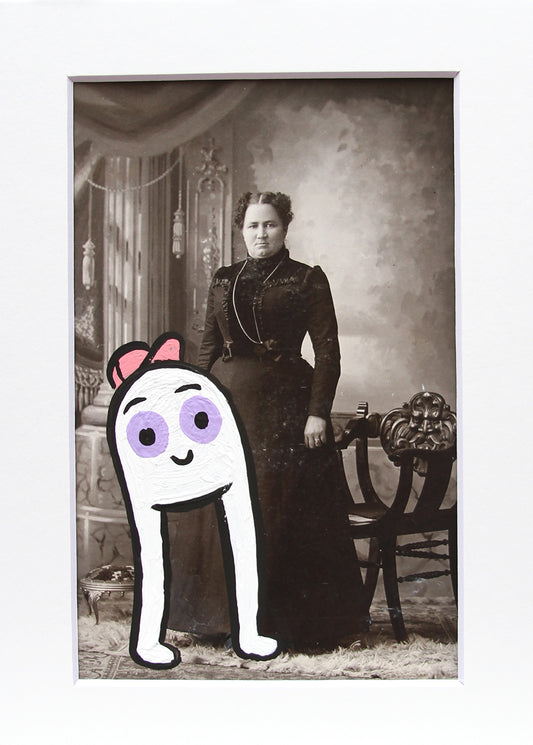 Fresno Nightcrawler with stern woman- Original painted antique photo