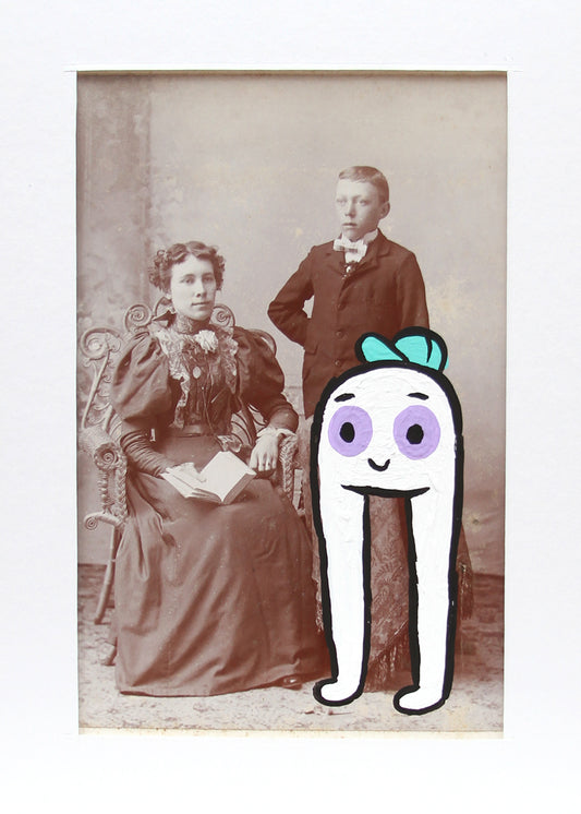 Fresno Nightcrawler with young siblings- Original painted antique photo