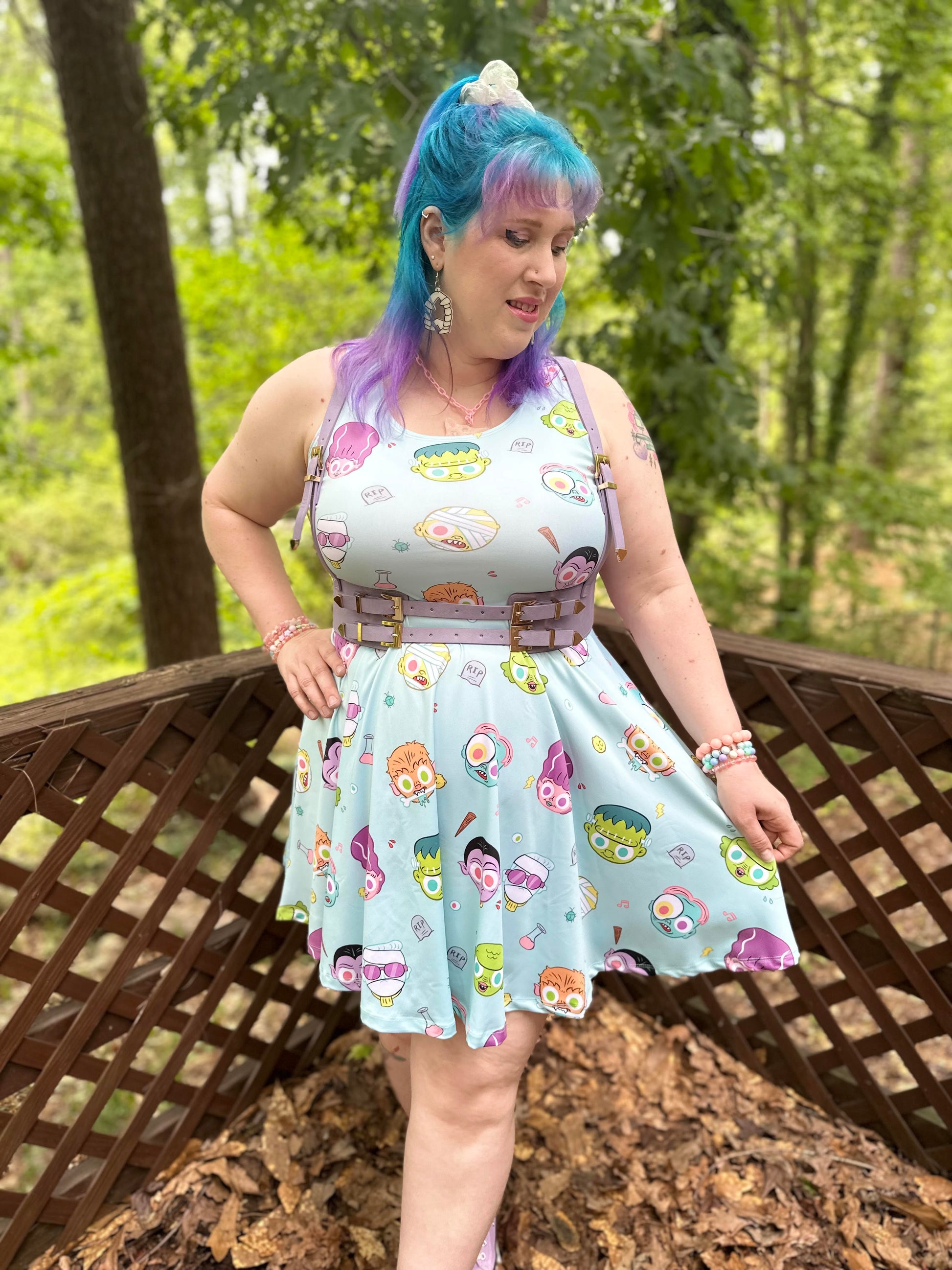 classic monster dress RARE~PAPER DOLL PRODUCTIONS Classic Horror Monster Print Halter Dress Size Small