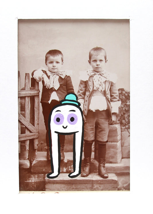 Fresno Nightcrawler with 2 young boys- Original painted antique photo