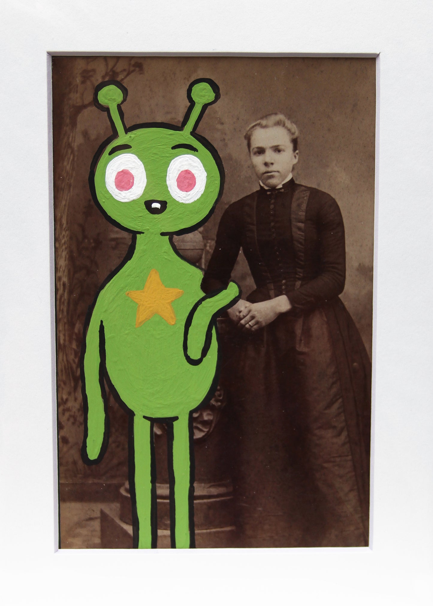 Alien Boyfriend- Original painted antique photo