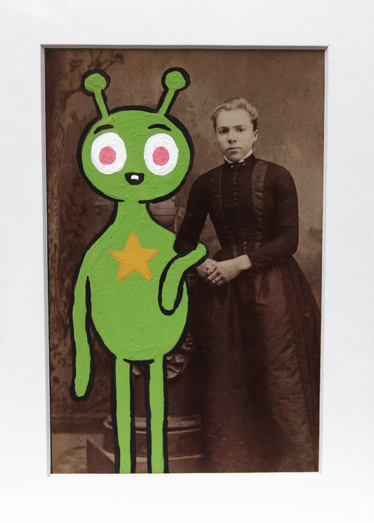 Alien Boyfriend- Original painted antique photo