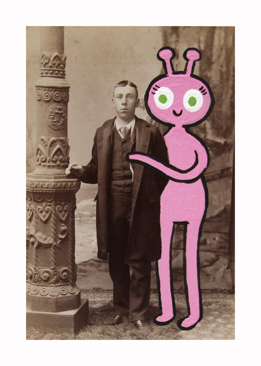 Alien Girlfriend- Original painted antique photo