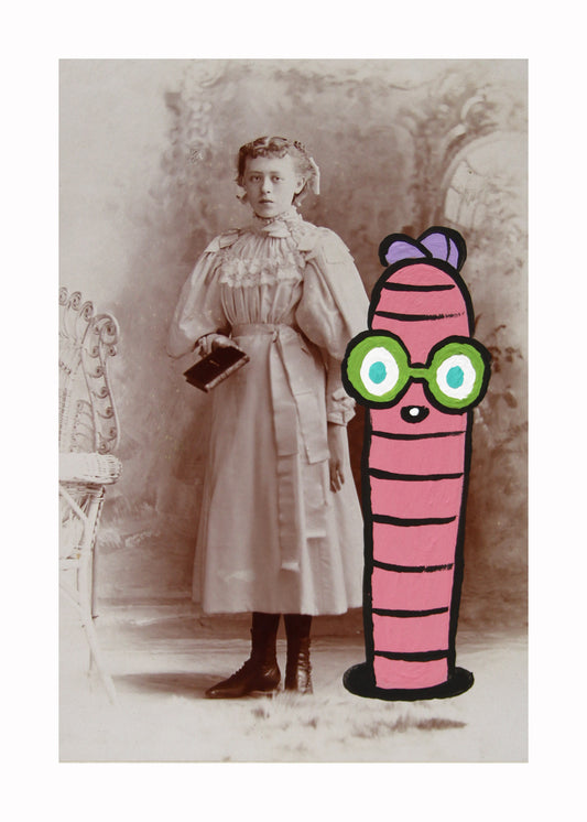 Bookworm- Original painted antique photo