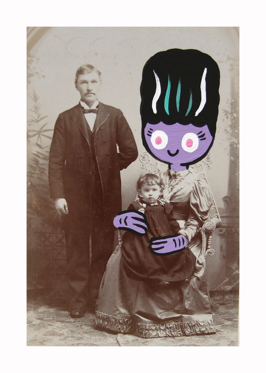 Bride with Family 2- Original painted antique photo