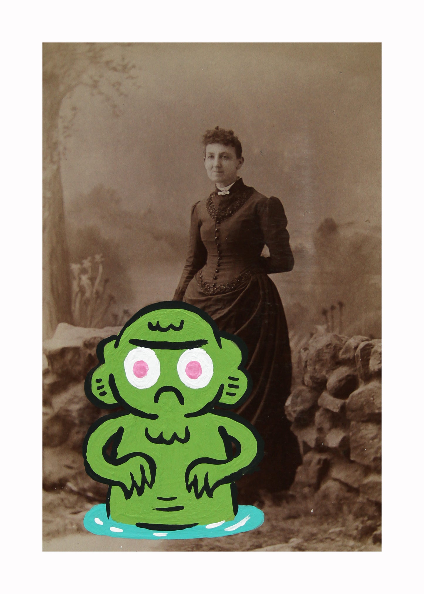 Creature Boyfriend- Original painted antique photo