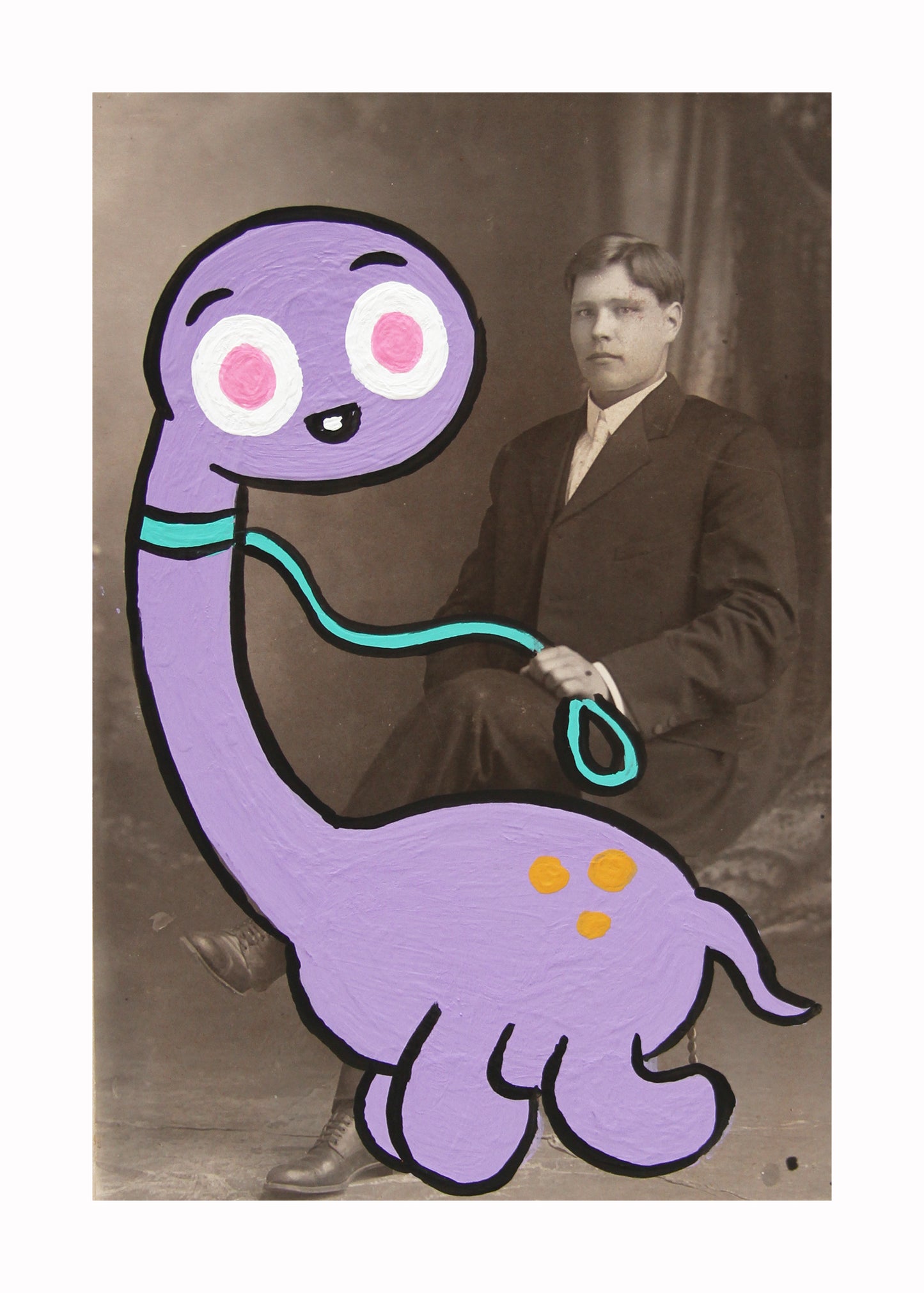 Dino Pet- Original painted antique photo