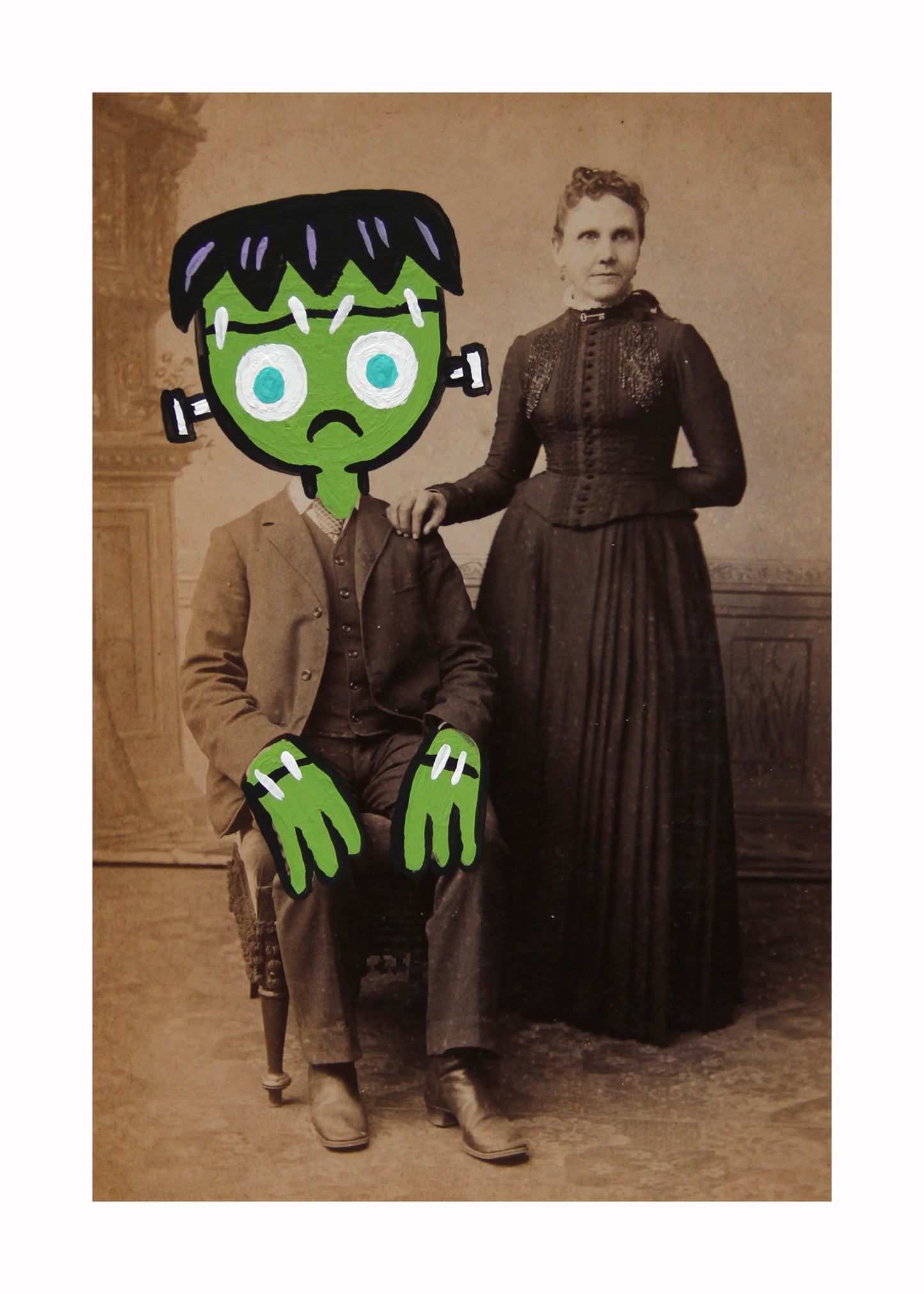 Frankenhusband- Original painted antique photo