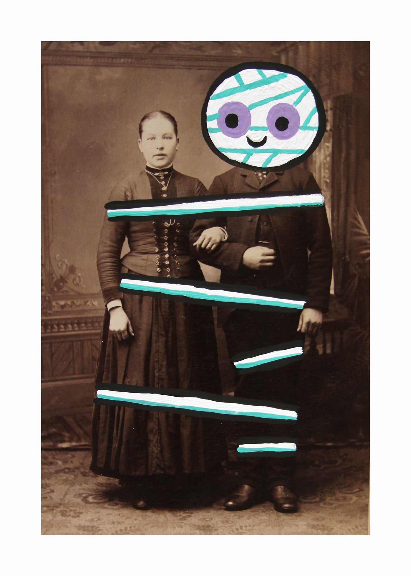 Mummy Husband- Original painted antique photo