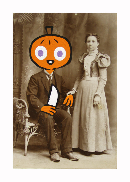 Pumpkin Boyfriend- Original painted antique photo