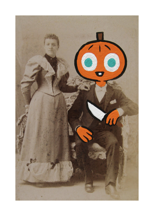 Pumpkin Husband- Original painted antique photo