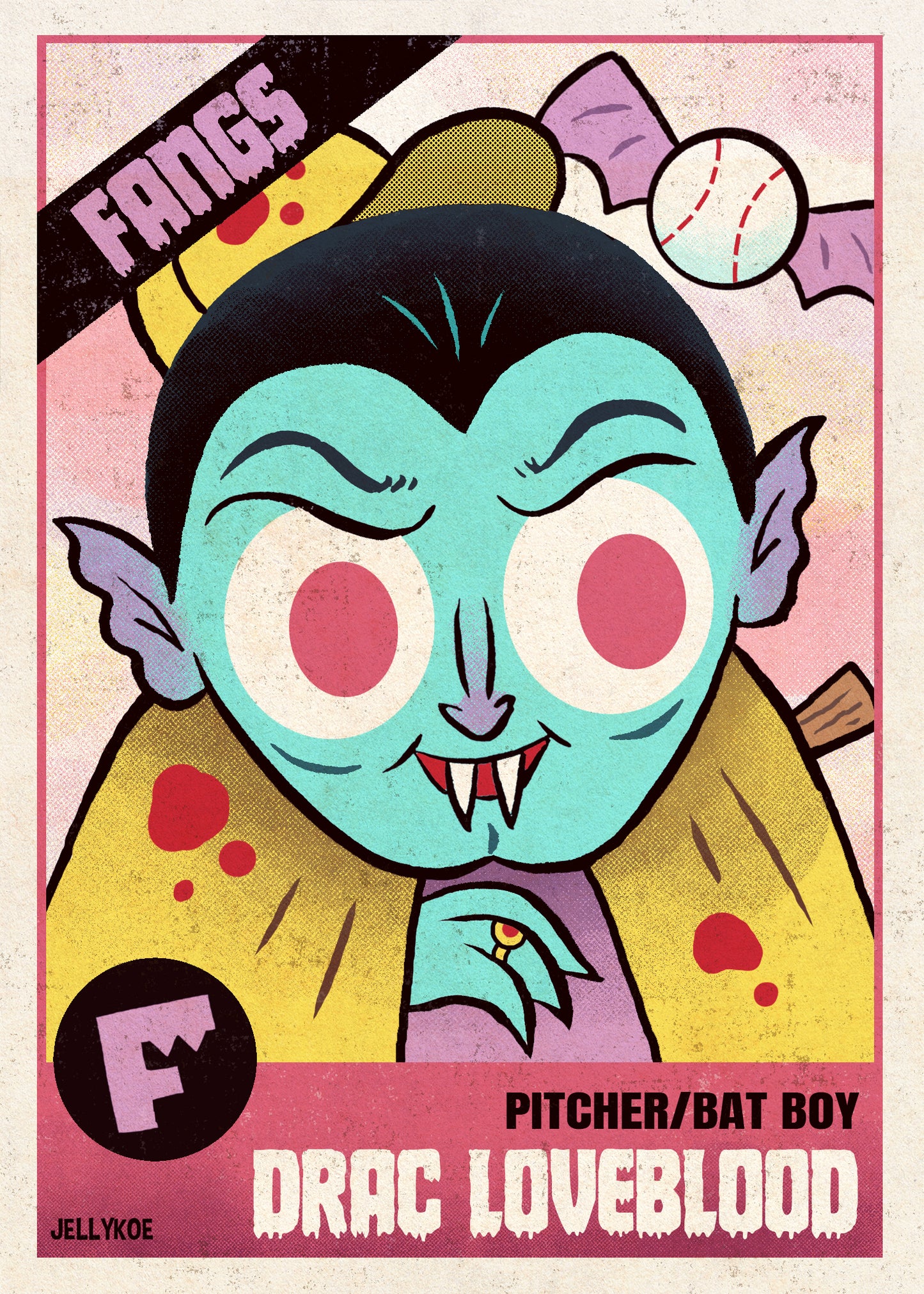 "Drac Loveblood"-Jumbo monster baseball card, 5x7 print